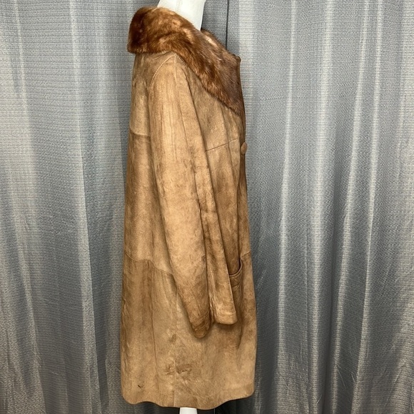 VINTAGE SUEDE WOMENS LONG JACKET WITH FUR NECKLINE SIZE MEDIUM - Picture 8 of 11
